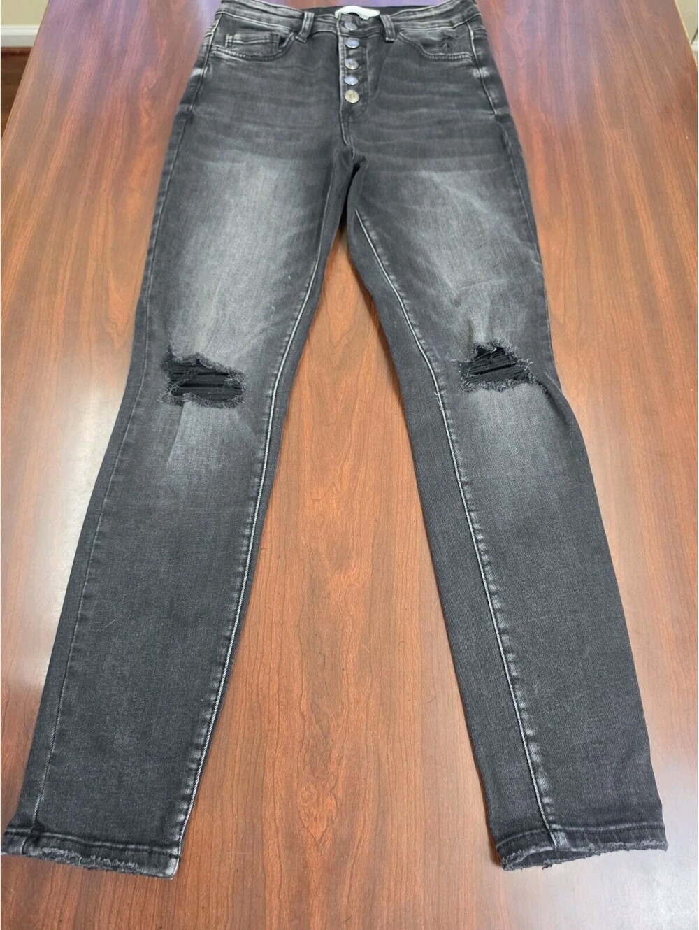 Vervet Los Angeles Black Distressed Jeans Size 28 Exposed Button Fly Edgy Grunge